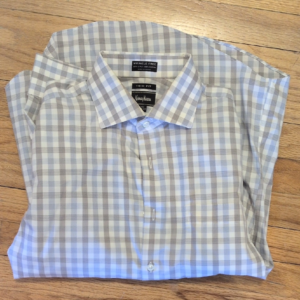 Vince Camuto Blue and White Plaid Men's Shirt